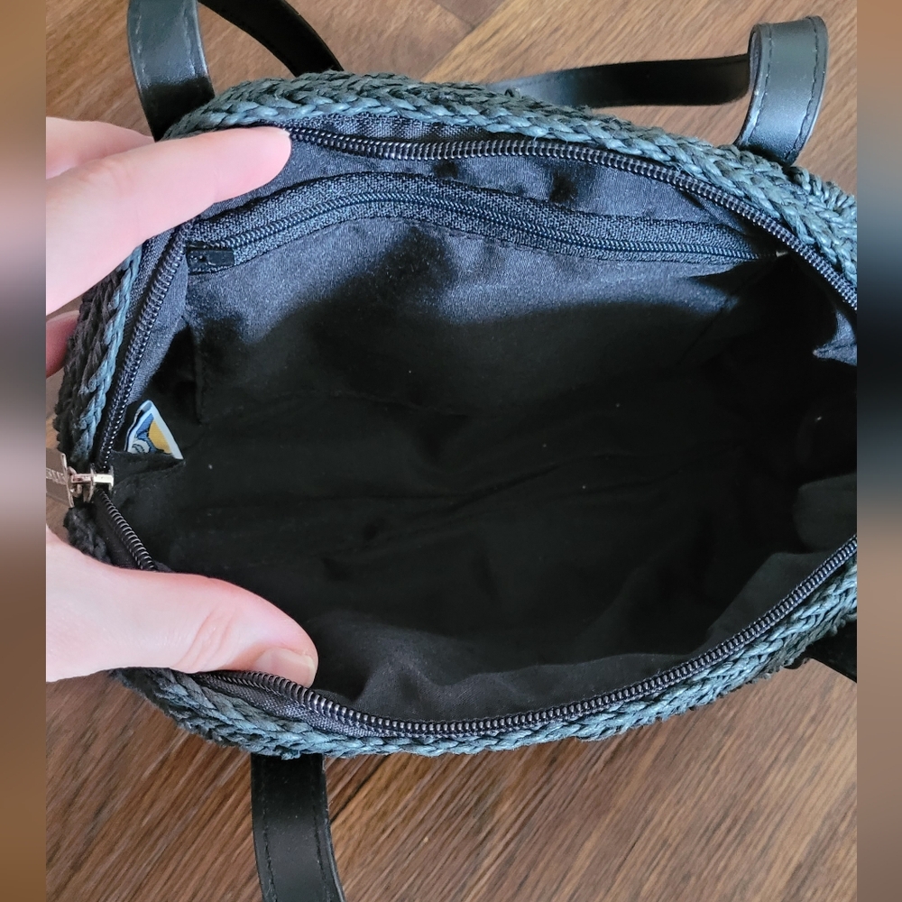 Vtg Sun N Sand Double Handled Raffia Woven Straw Bag, Black. - Picture 5 of 8